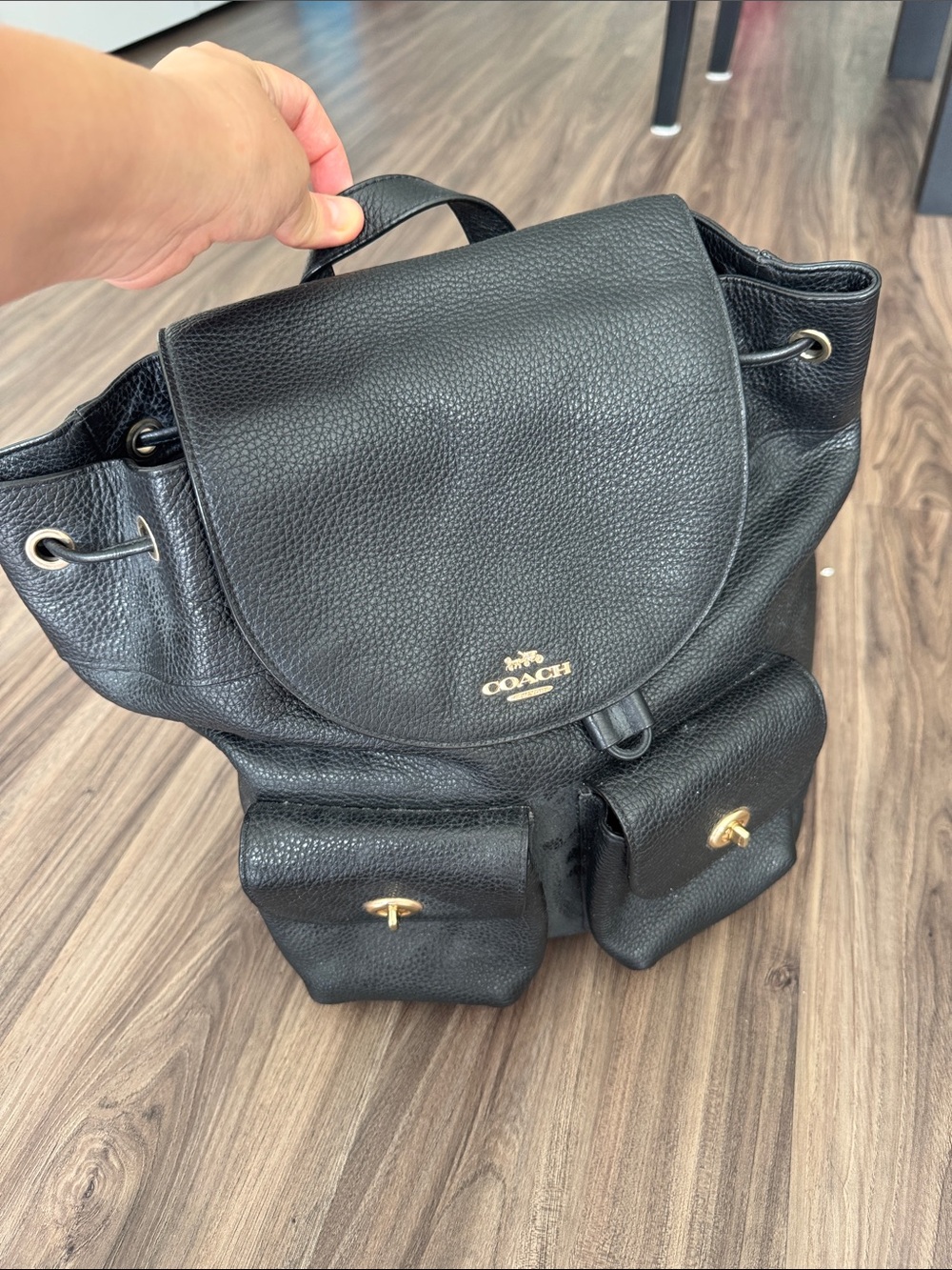Coach black leather backpack